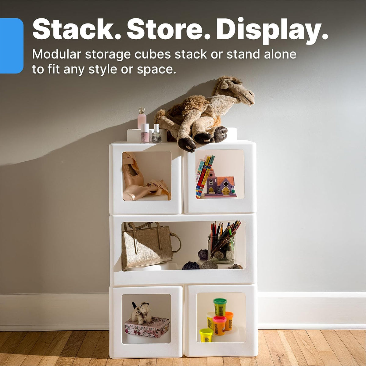 Step2 5 Pc Open-Front Contemporary Builders Storage Cubes Toys Organizer, White