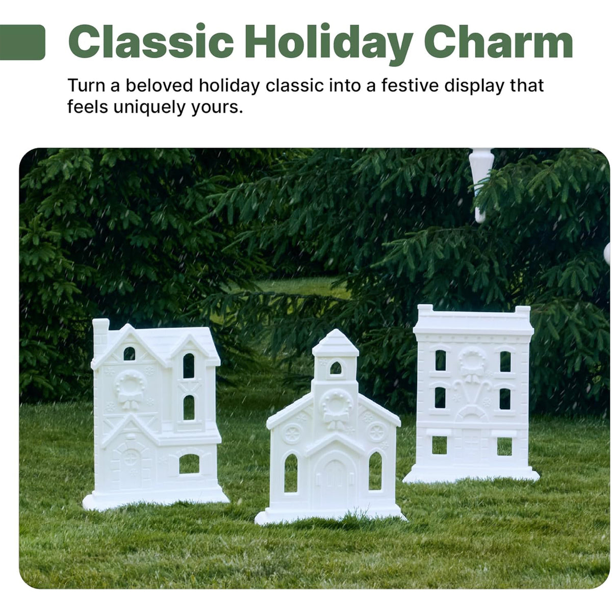 Step2 Paintable Large 3-Piece Outdoor Christmas Village Decor Display, White