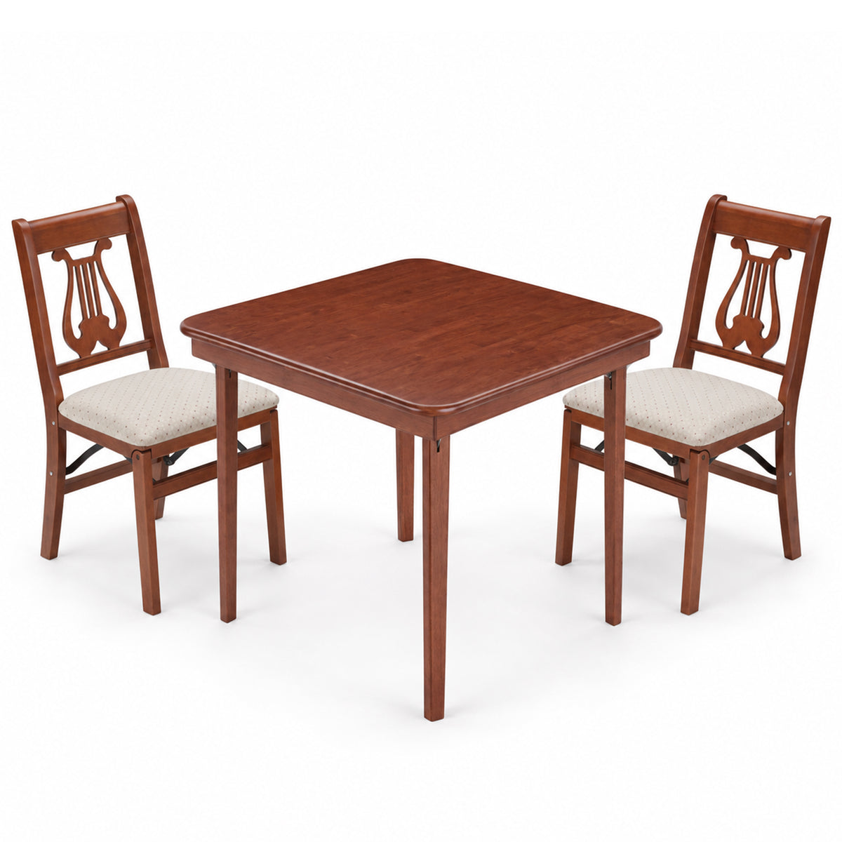 MECO Stakmore Music Back Wooden Folding Chairs and Solid Wood Folding Card Table