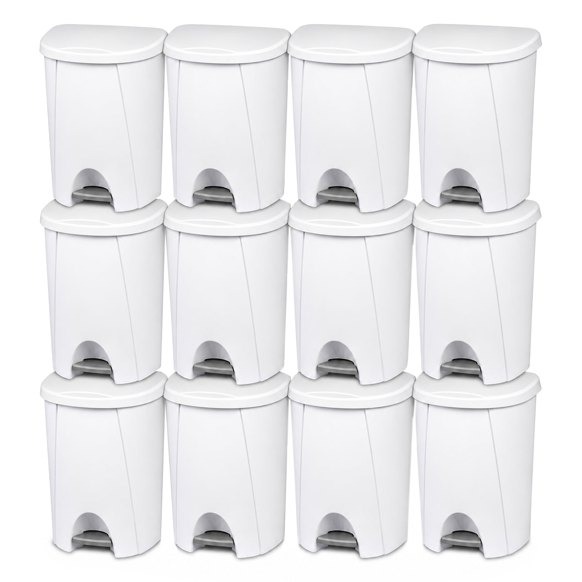 Sterilite 6.6 Gallon StepOn Wastebasket Hands Free Trash Can, White, 12 Pack