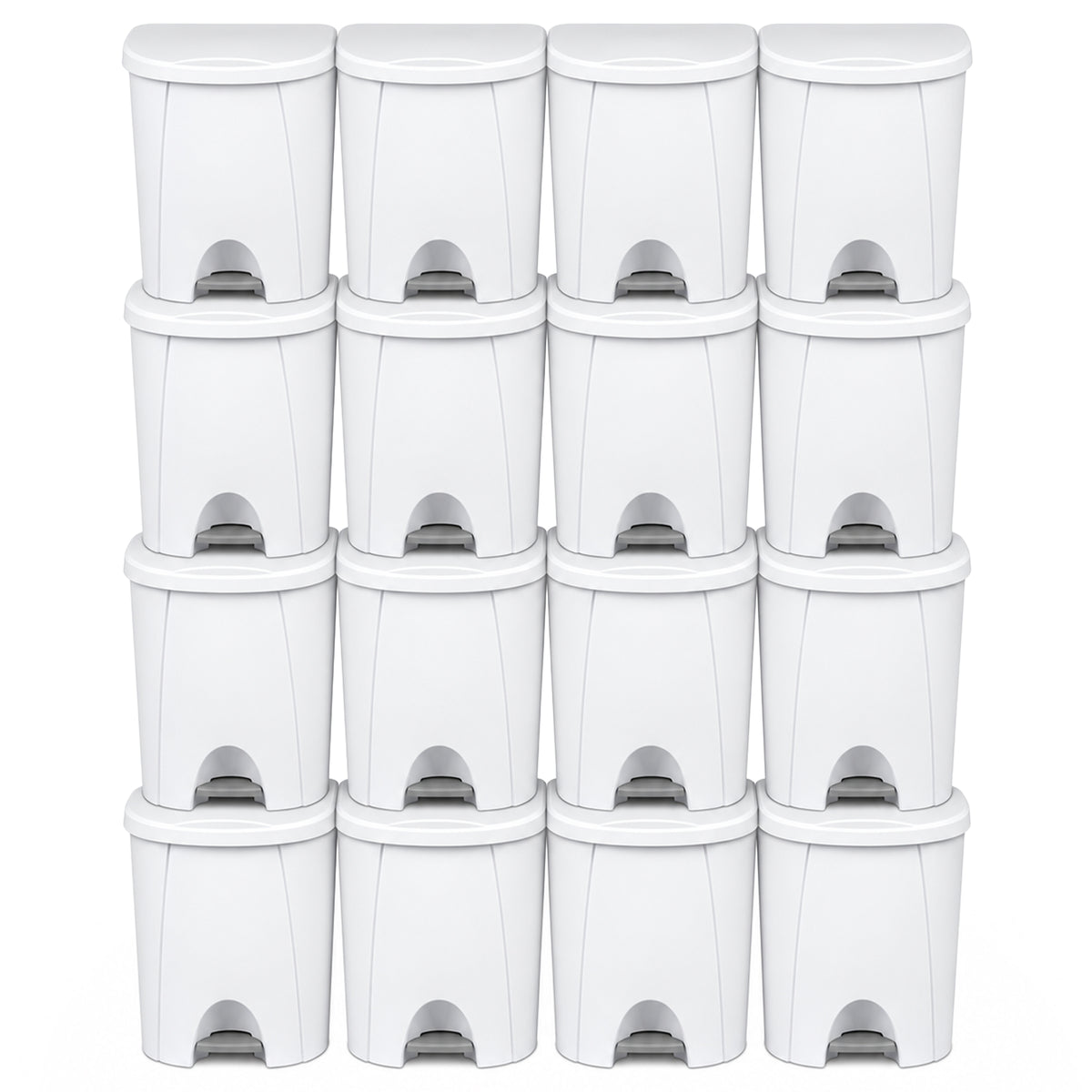 Sterilite 6.6 Gallon StepOn Wastebasket Hands Free Trash Can, White, 16 Pack