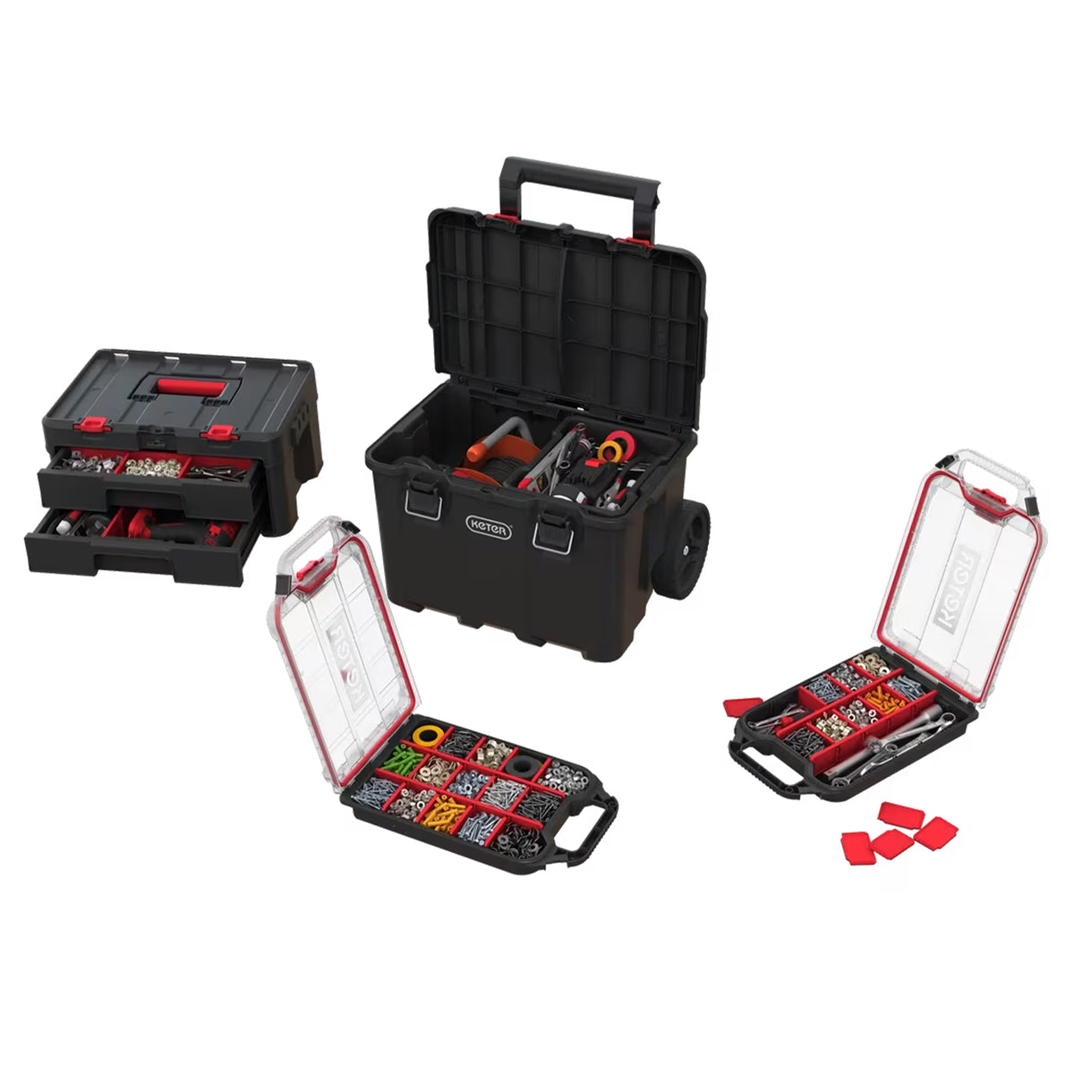Keter Stack & Roll 2.0 Tool Storage System with Wheels and Handle Black/Red - VMInnovations