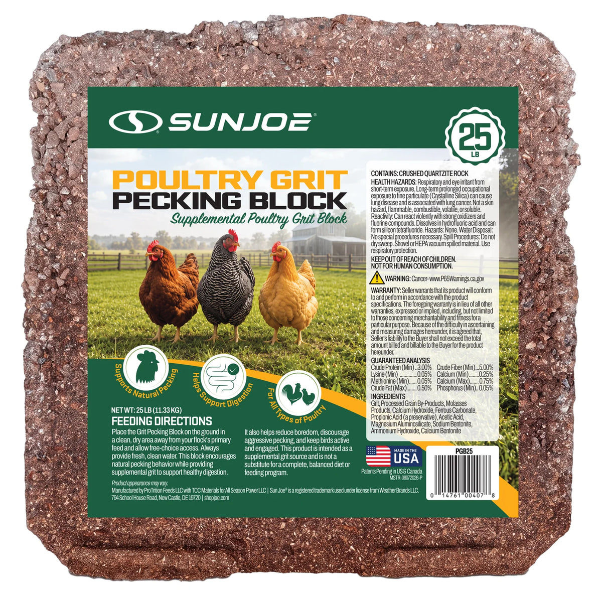 Sun Joe Poultry Grit Pecking Block for Chickens, Ducks, and Turkeys, 25 Lbs