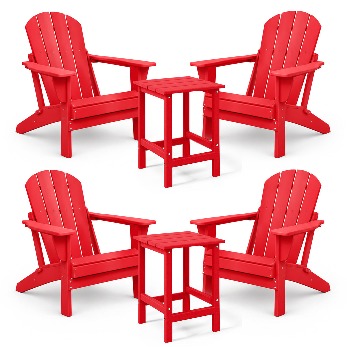WestinTrends Malibu Patio Set with 4 Adirondack Chairs & 2 Side Tables, Red