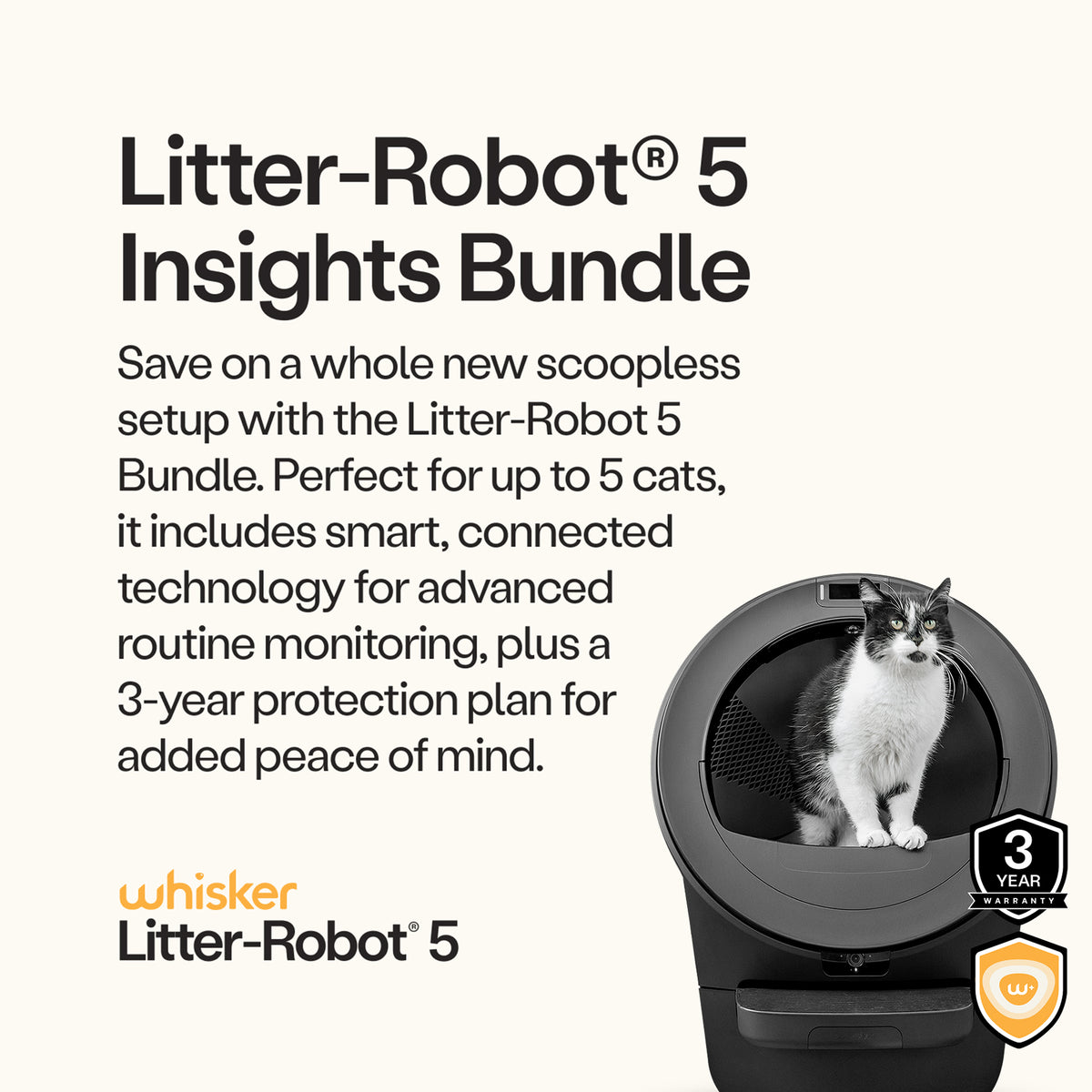 Whisker Litter-Robot 5 Elite Bundle, Black - Automatic - VMInnovations