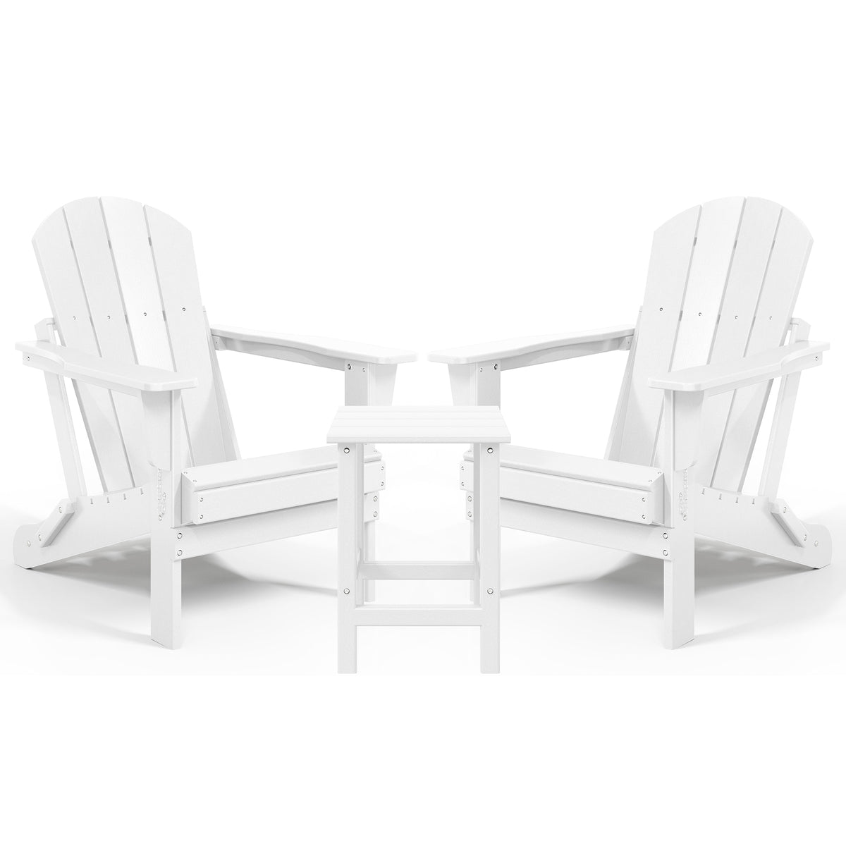 WestinTrends Malibu Classic Outdoor Patio HDPE Folding Adirondack Chair, White (2 Pack) + WestinTrends Malibu 14" Square Outdoor Side Table for Adirondack Chair, White