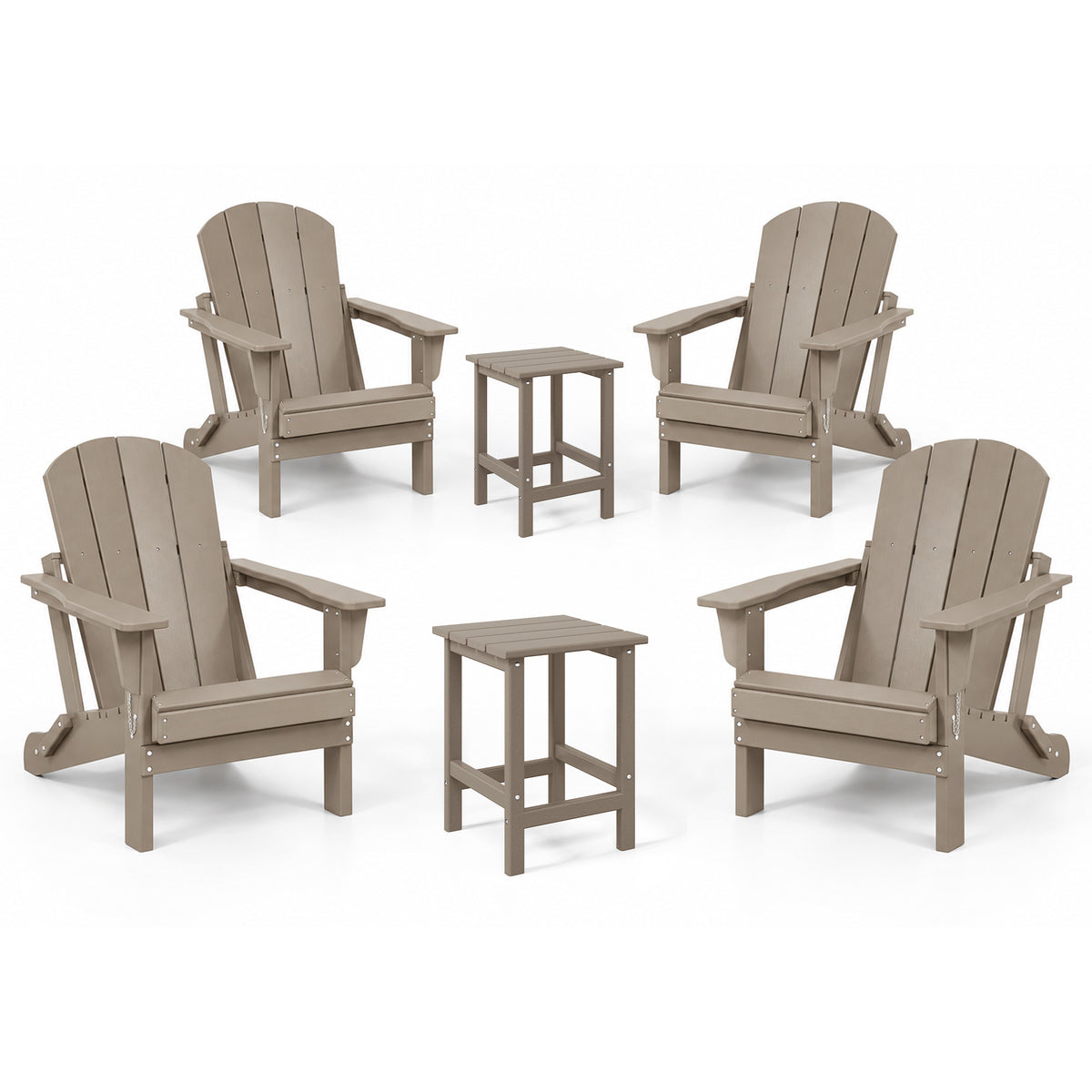 WestinTrends Malibu Patio Set with 2 Adirondack Chairs & 2 Side Tables, Wood