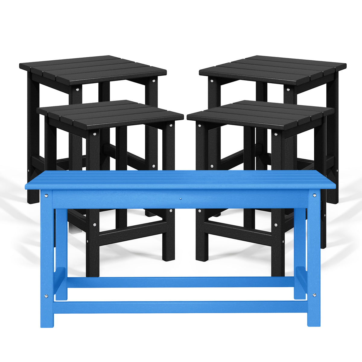 WestinTrends Malibu 14" Square Outdoor Side Table, 4 Pack & Outdoor Coffee Table