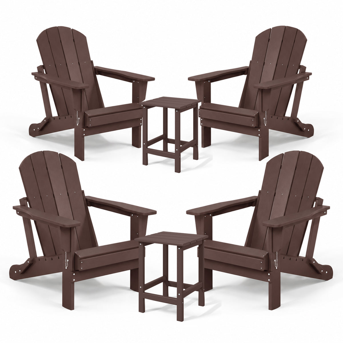 WestinTrends Malibu Patio Set with 4 Adirondack Chairs and 2 Side Tables, Brown
