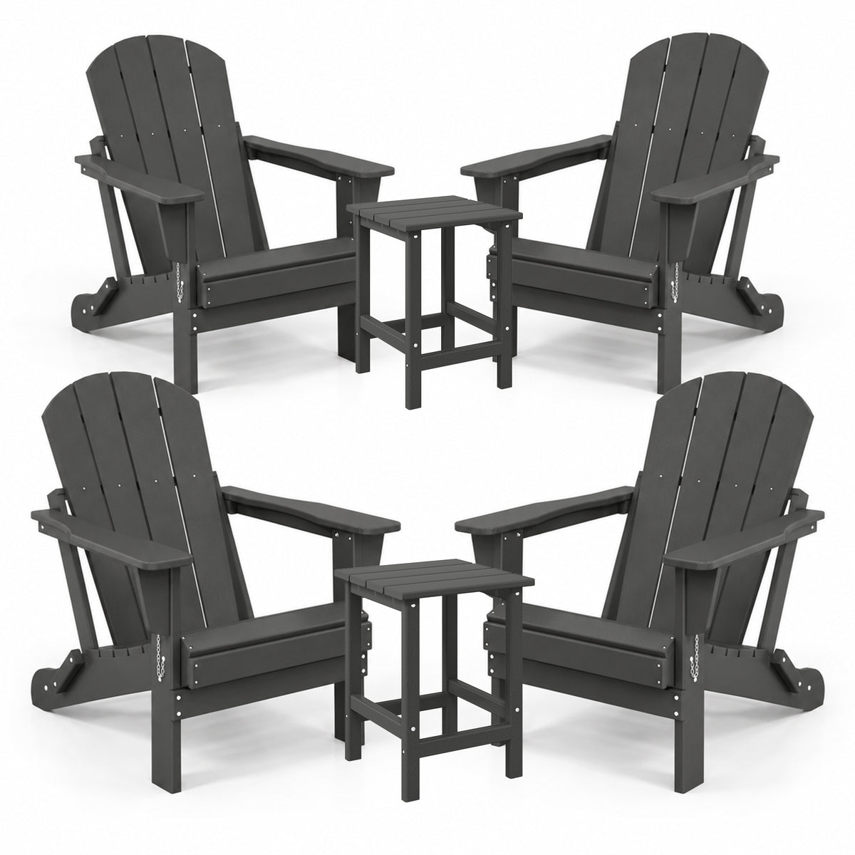 WestinTrends Malibu Patio Set with 4 Adirondack Chairs and 2 Side Tables, Gray