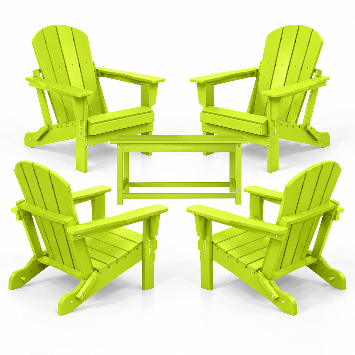 WestinTrends Malibu Classic Folding Adirondack Chairs & Coffee Table Set, Lime
