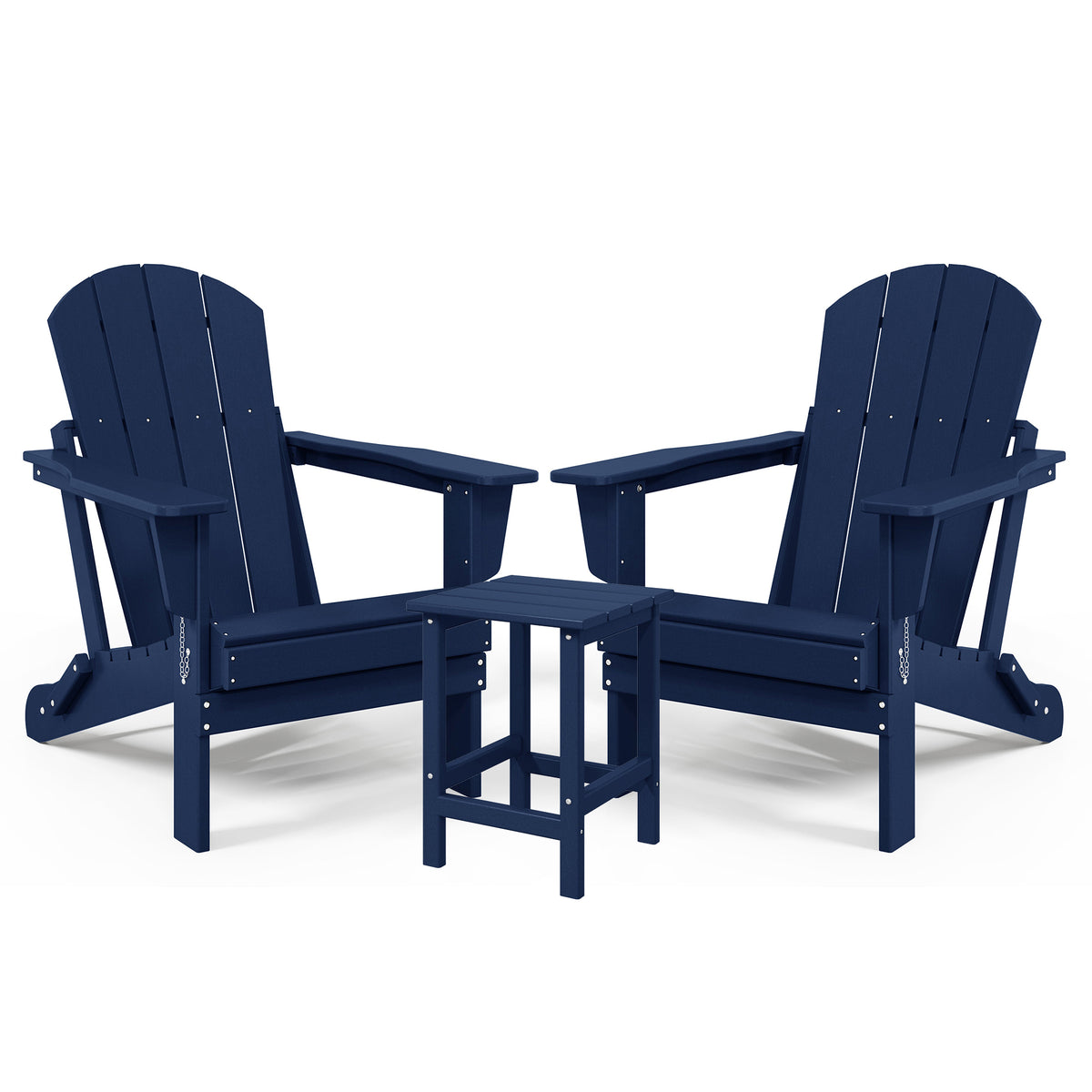WestinTrends Malibu Patio Set with 2 Adirondack Chairs & Side Table, Navy Blue