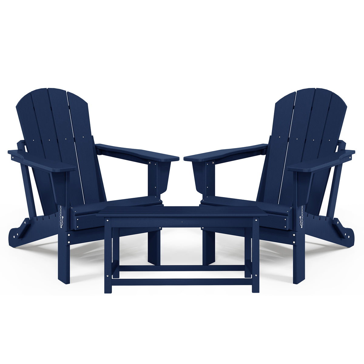 WestinTrends Malibu Classic Folding Adirondack Chairs & Coffee Table Set, Navy