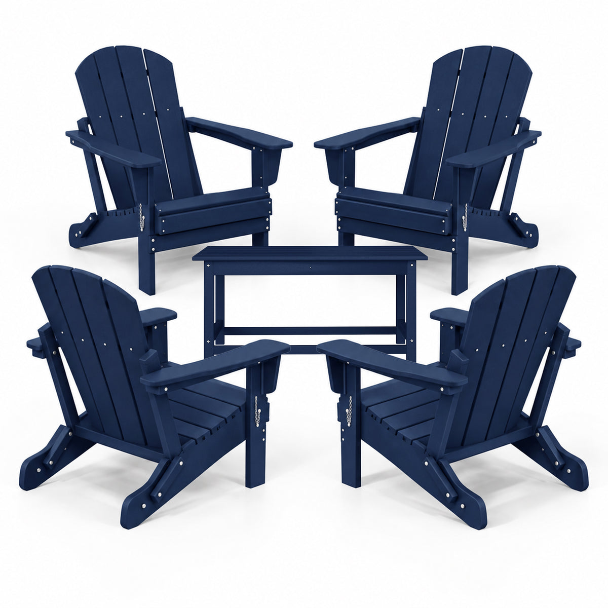 WestinTrends Malibu Classic Folding Adirondack Chairs & Coffee Table Set, Navy