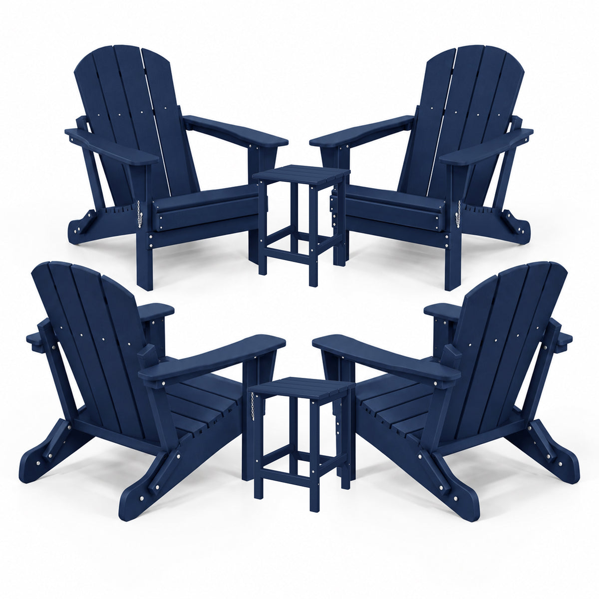 WestinTrends Malibu Patio Set with Adirondack Chairs & Side Tables, Navy Blue