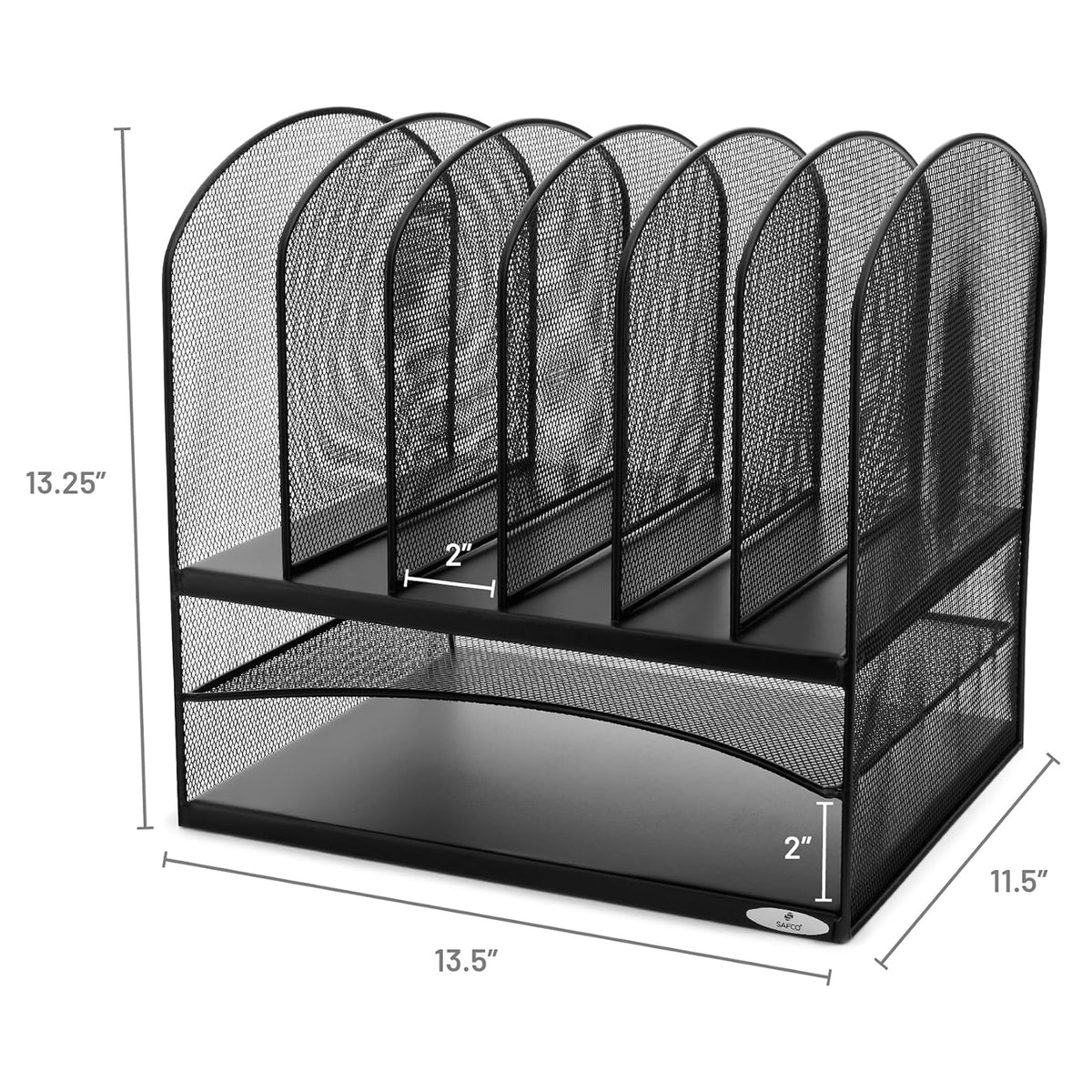 Safco Onyx Desk Organizer w/ 6 Vertical Compartments and 2 Storage Trays, Black