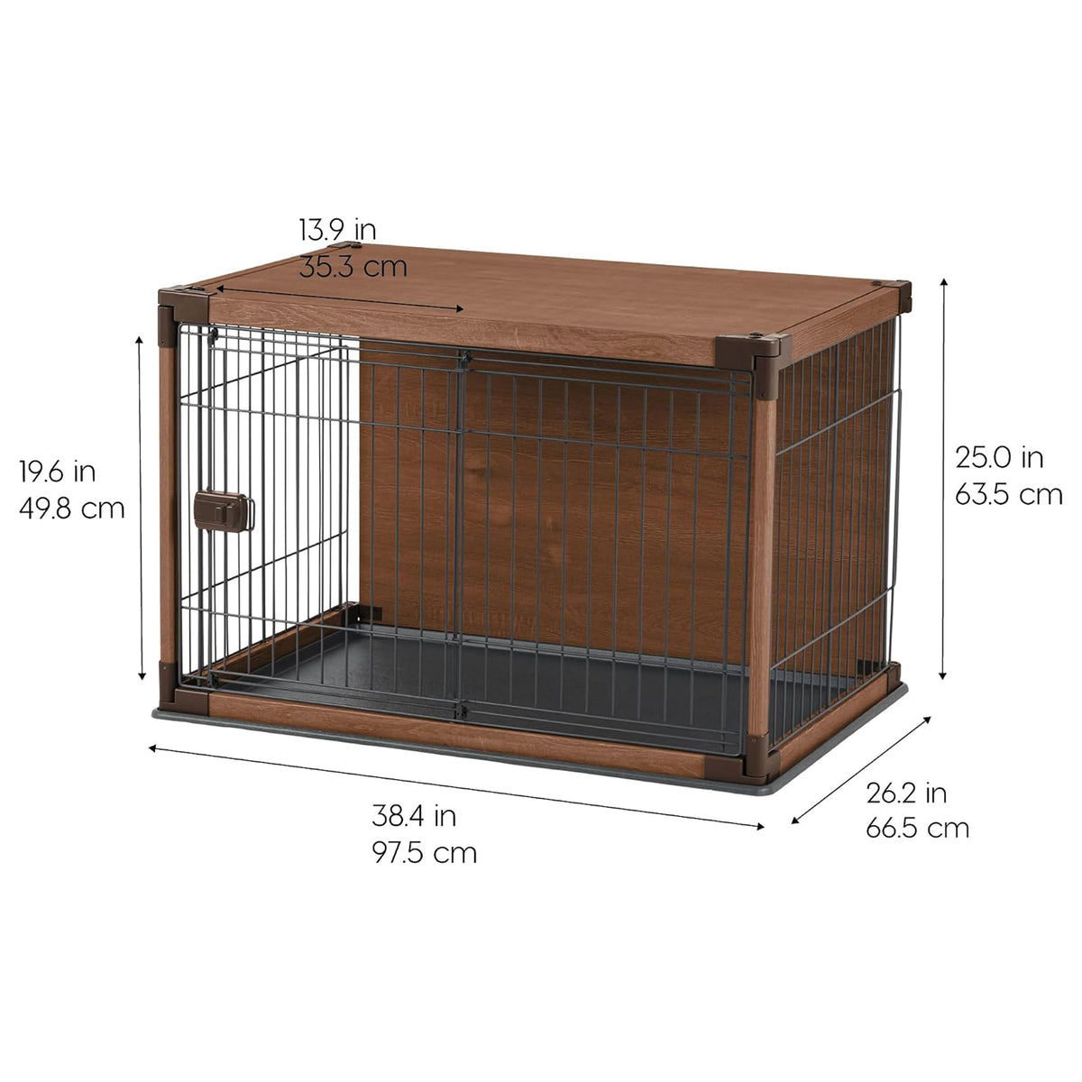 IRIS USA Wood-Look Wire Pet Crate with Sliding Lock Gate and Cleaning Tray