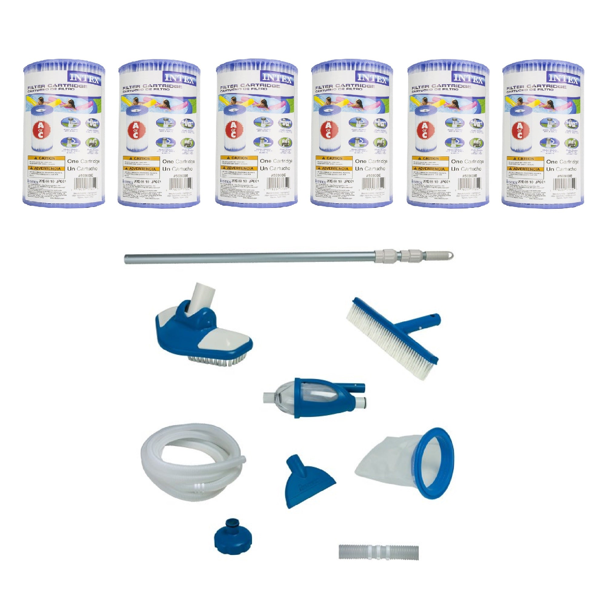 Intex Deluxe Pool Maintenance Cleaning Kit w/ Intex Pool Filter (6 Pack)