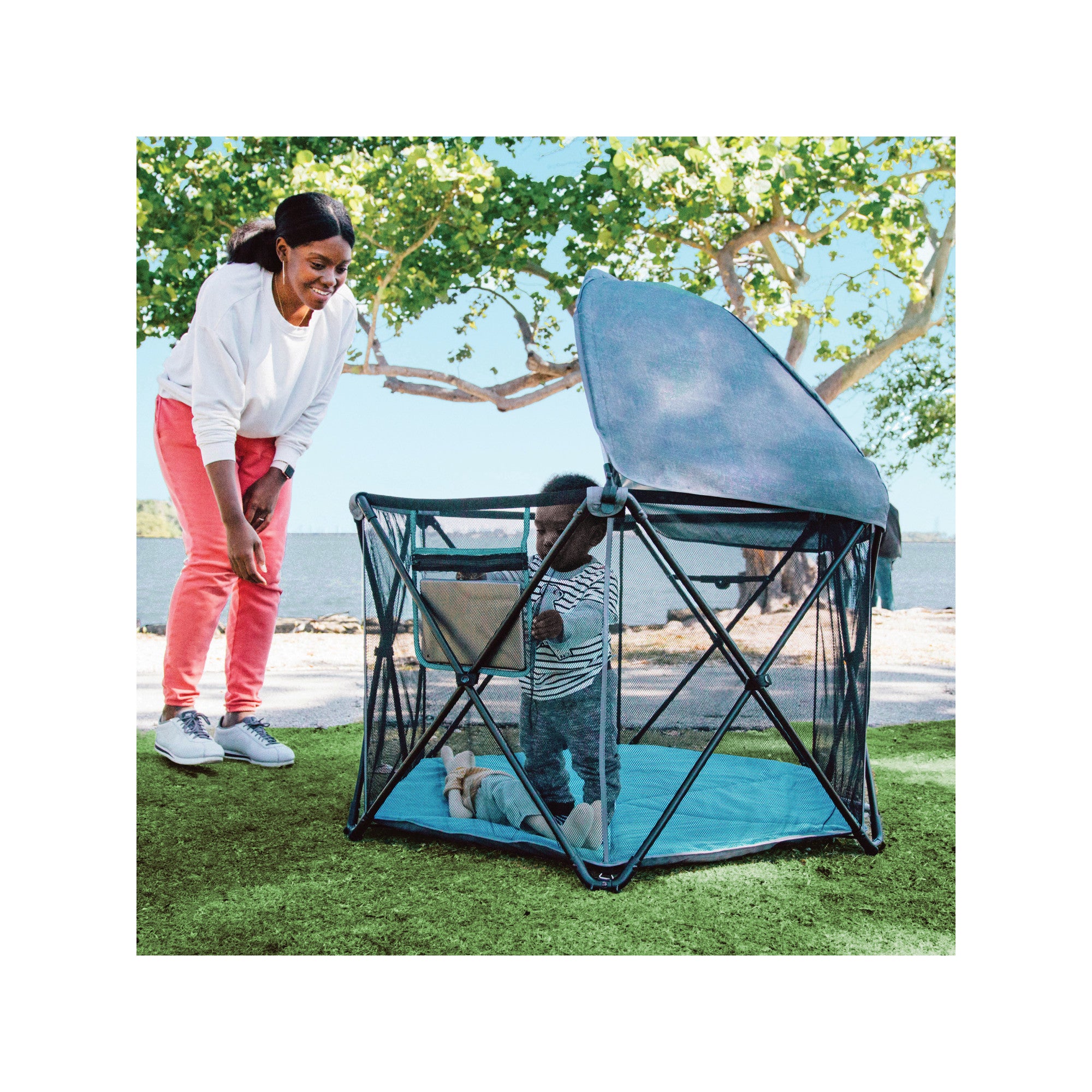 Evenflo Play Away Indoor and Outdoor Portable Playard with Canopy, Cedar Grove - VMInnovations