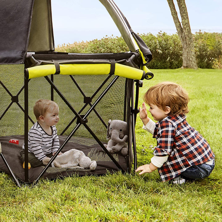 Evenflo Play Away Portable Indoor and Outdoor Lightweight Playard Deluxe, Black - VMInnovations