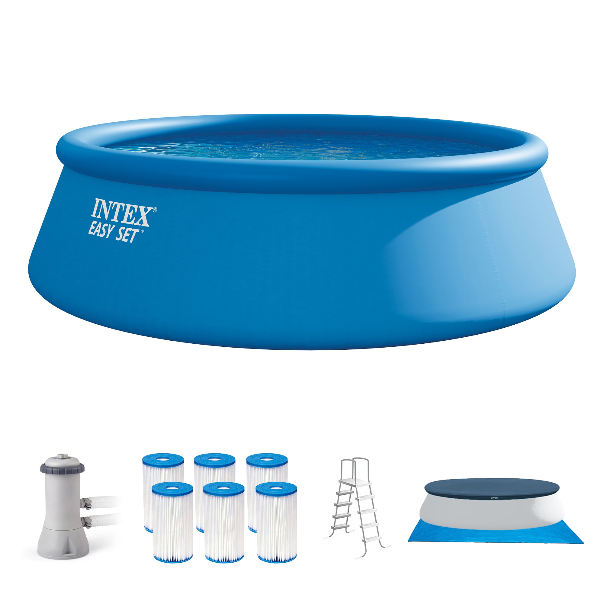 Intex 15' x 48" Easy Set Above Ground Swimming Pool Kit w/ 6 Replacement Filters - VMInnovations