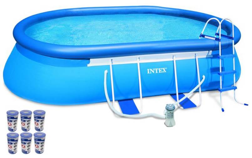 Intex 18ft x 10ft x 42in Oval Frame Above Ground Pool Set & 6 Filter Cartridges