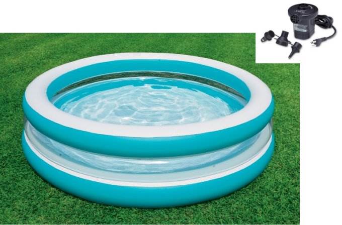 INTEX Swim Center See-Through Clear Inflatable Swimming Pool w/ Air Pump