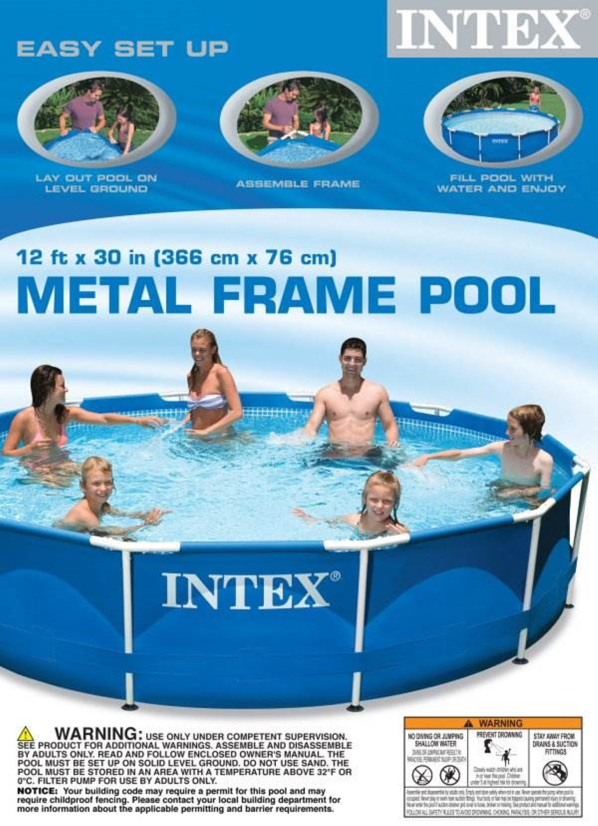 Intex 12ft x 30in Metal Frame Round Swimming Pool Set 530 GPH Pump & 6 A Filters - VMInnovations