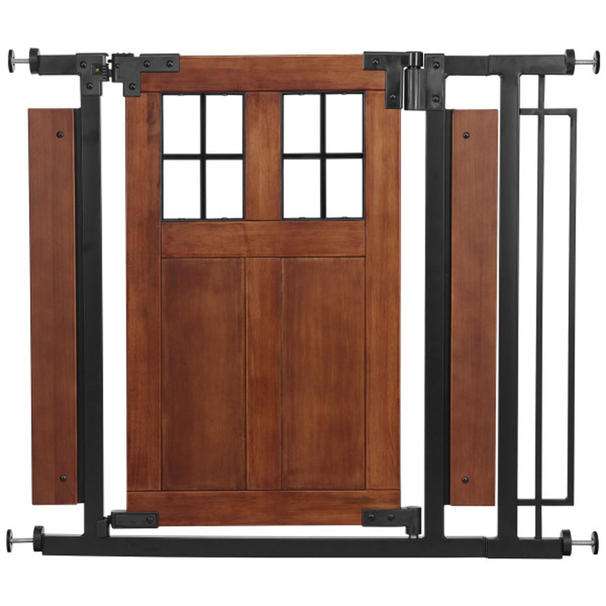 Evenflo 30" Easy Walk Thru Child Safety Barn Door Doorway & Stairs Gate, Brown - VMInnovations