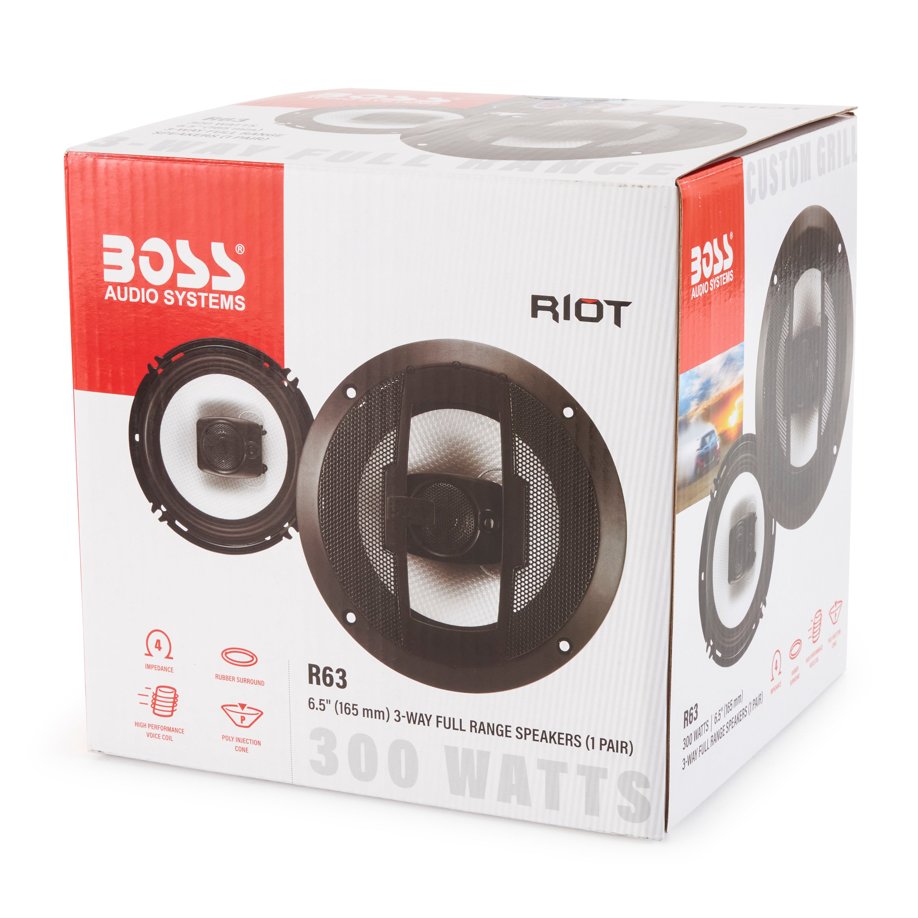 Boss Audio R63 Riot 6.5" 300W 4 Ohm Car Audio Coaxial Stereo Speaker, 2 Pairs
