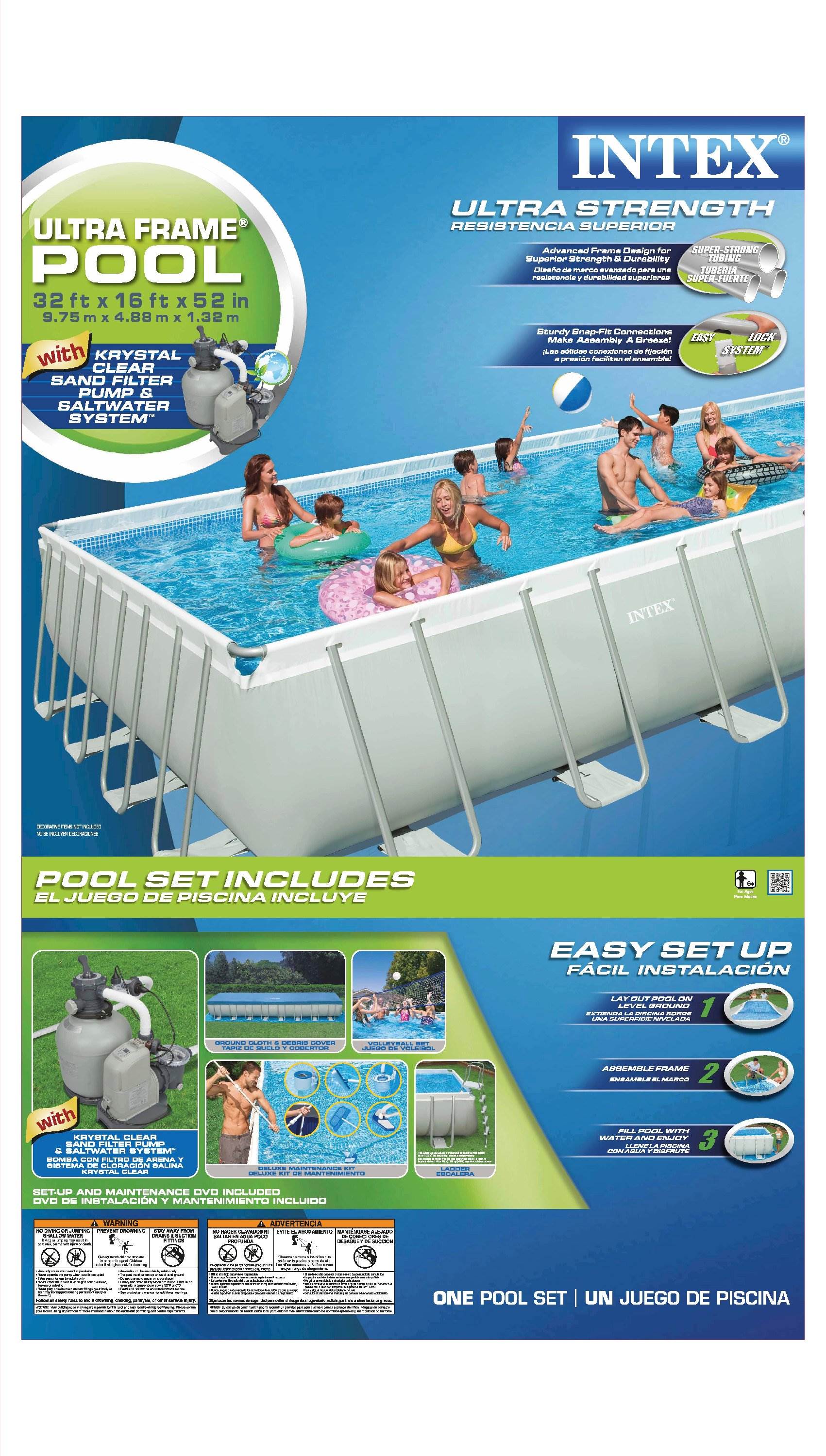 Intex 32' x 16' x 52" Ultra Frame Rectangular Swimming Pool Deluxe Set | 28373EG