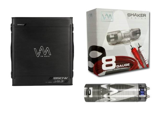 VM Audio SRA850.2 850W 2/1 Channel Car Amp + 8 Gauge Wiring Kit + 2 Farad Cap