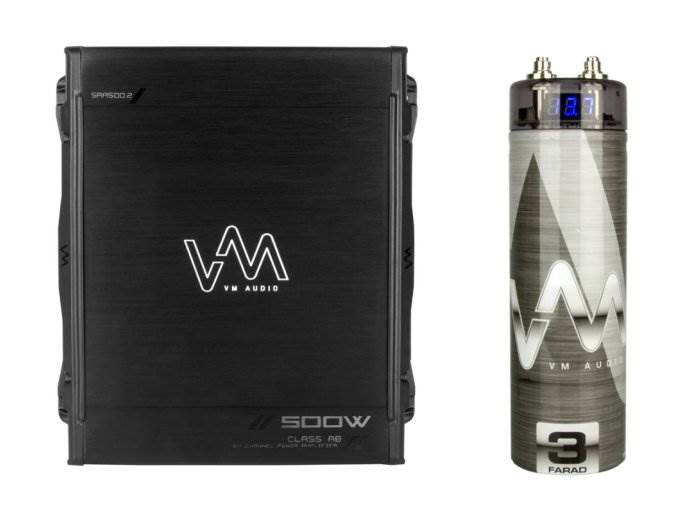 NEW VM Audio SRA500.2 500W 2 Channel Car Amplifier Amp + 3 Farad Power Capacitor