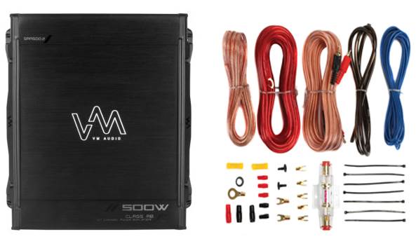 VM Audio SRA500.2 500W 2 Channel Car Power Amplifier Amp + 8 Gauge Wiring Kit