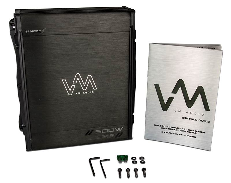 VM Audio SRA500.2 500W 2 Channel Car Power Amplifier Amp + 8 Gauge Wiring Kit