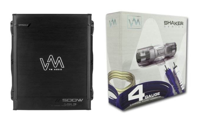 VM Audio SRA500.2 500W 2 Channel Car Amplifier + 4 Gauge Wiring Kit, Blue