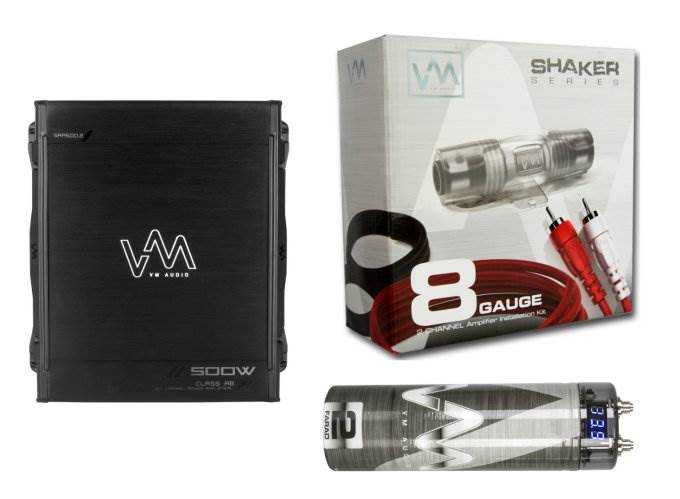 NEW VM Audio SRA500.2 500W 2 Channel Car Amp + 8 Gauge Wiring Kit + 2 Farad Cap