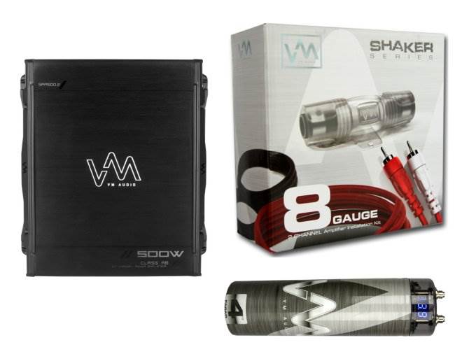 VM Audio SRA500.2 500W 2 Channel Car Amp + 8 Gauge Wiring Kit + 4.5 Farad Cap