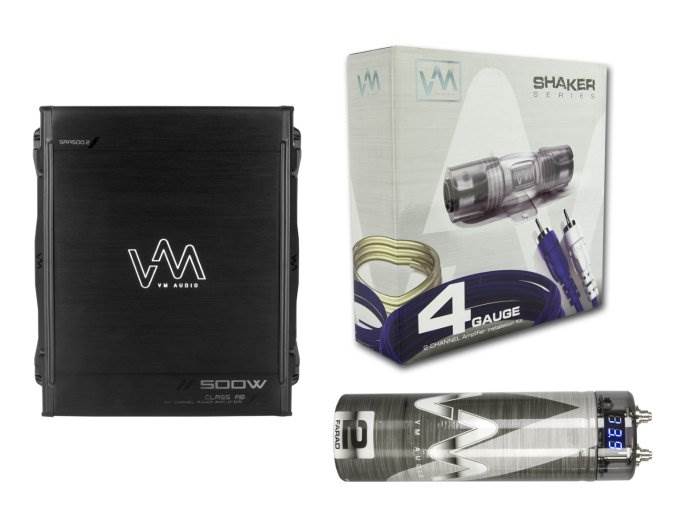 VM Audio 500W 2 Channel Car Amp + 4 Gauge Wiring Kit (Blue) + 2 Farad Capacitor