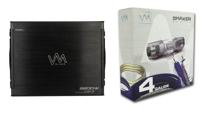 VM Audio SRA2200.1 2200W Mono AB Car Amplifier Stereo + 4 Gauge Wiring Kit, Blue