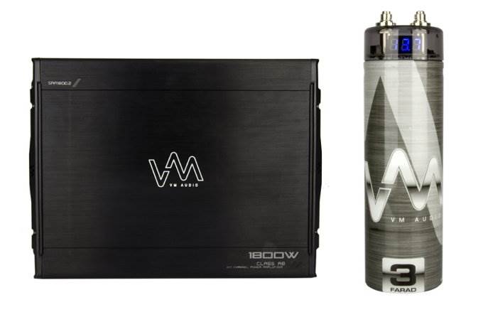 VM Audio SRA1800.2 1800W 2 Channel Car Amplifier Power Amp + 3 Farad Capacitor