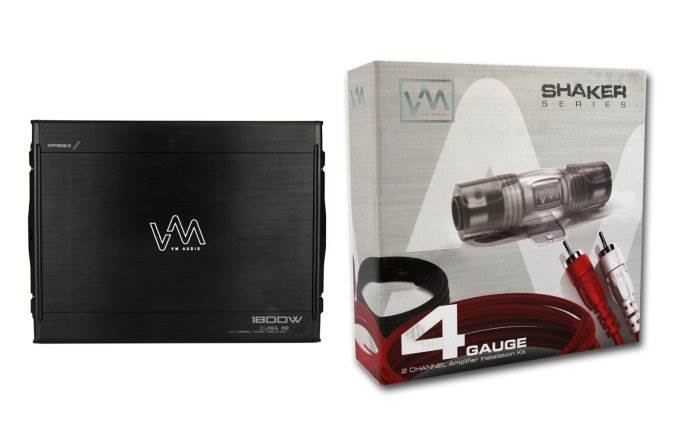 VM Audio SRA1800.2 1800W 2 Channel Car Amplifier + 4 Gauge Wiring Kit (Red)