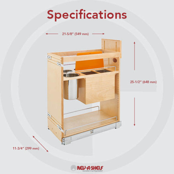 Rev-A-Shelf 448KB-BCSC-11C 11" Pullout Cabinet Organizer w/Universal Knife Block