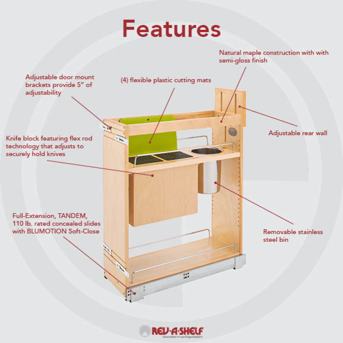 Rev-A-Shelf 448KB-BCSC-8C 8" Pullout Cabinet Organizer w/Universal Knife Block