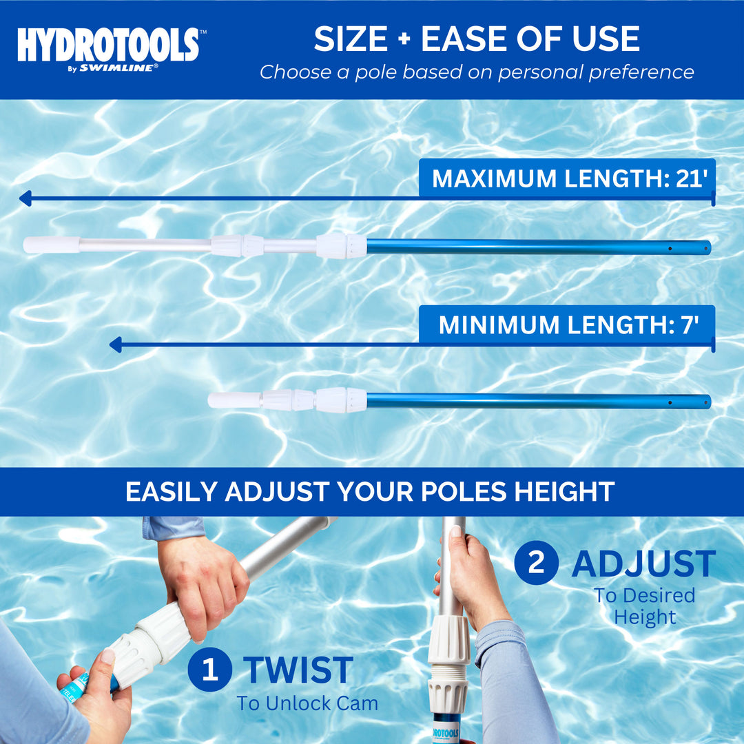 Swimline HydroTools 8356M Adjustable Extending 3 Piece Telescopic Pole for Pool - VMInnovations