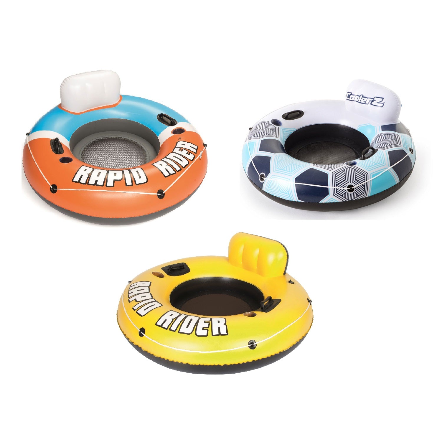Bestway 3 CoolerZ Inflatable River Tube Floats (1 Orange & 1 Blue & 1 Yellow) - VMInnovations
