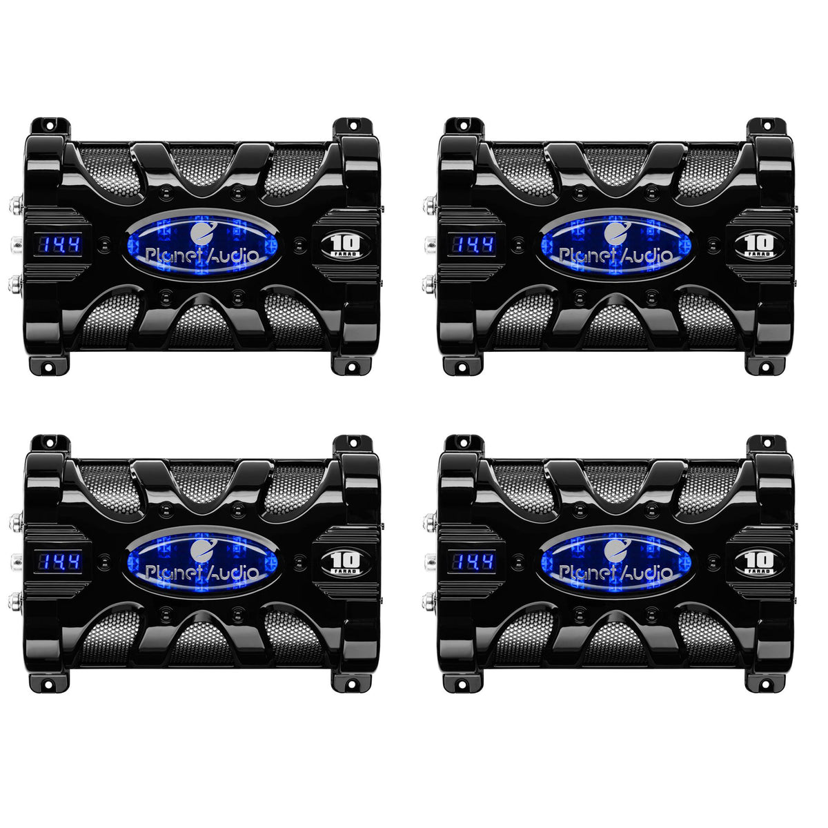 Planet Audio 10 FARAD Car Audio Power Capacitor Cap Digital LED Display (4 Pack)