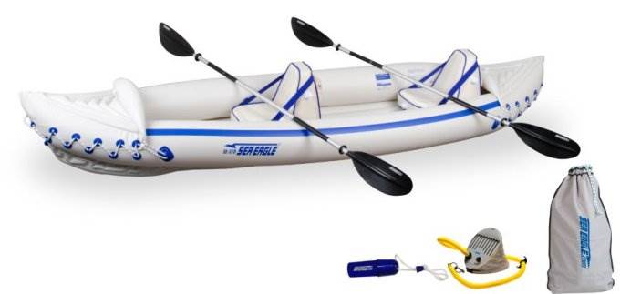 SEA EAGLE 370 Professional 3 Person Inflatable Sport Kayak Canoe w/ Paddles - VMInnovations