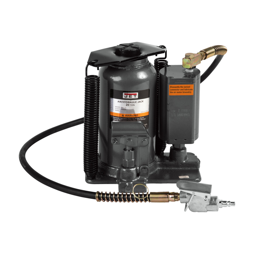 Jet 456620 AHJ-20 Heavy Duty Steel 20 Ton Air and Hydraulic Bottle Jack, Black - VMInnovations