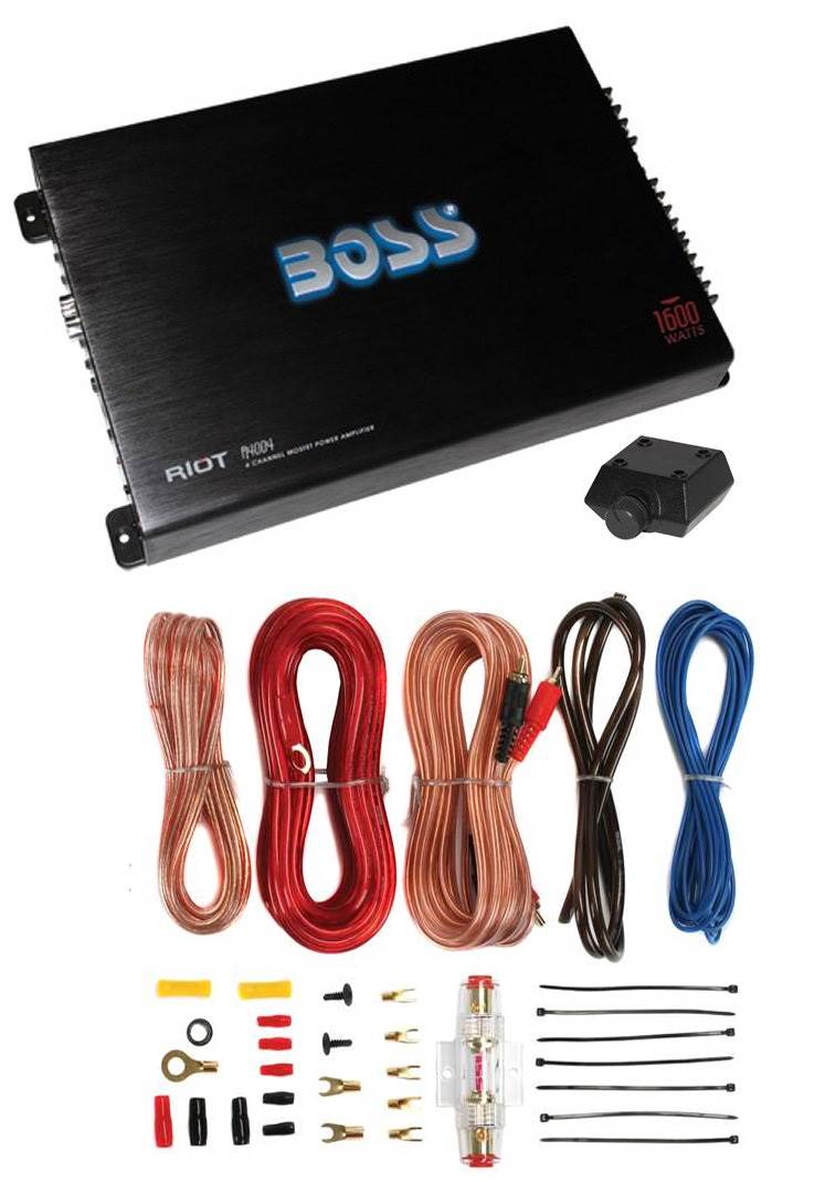 BOSS R4004 1600W 4-Channel Car Audio Power Amplifier w/Remote+8 Gauge Amp Kit